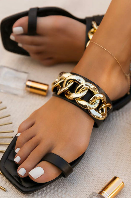 Black Gold Chain Sandals